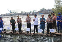 Cegah Abrasi Dan Tsunami, Polres Gresik dan Generasi Milenial Tanam 2.000 Mangrove