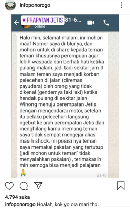 Viral Begal Payudara Hebohkan Warga Ponorogo