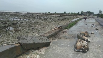 Dihantam Ombak Rob, Tanggul Penahan Pantai Ngemboh Gresik Jebol