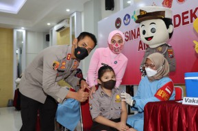 Polres Tulungagung Gelar Launching Vaksinasi Merdeka Anak Secara Virtual Bersama Kapolri