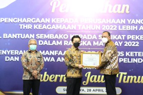 Berikan THR Lebih Awal, Pemprov Jatim Apresiasi 112 Perusahaan di Jatim