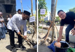 Percantik Wajah Perbatasan, PWI Gresik Gandeng Perusahaan Tanam Ratusan Pohon Tabebuya