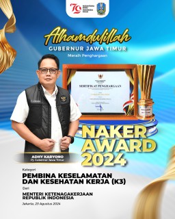 Jatim Raih Penghargaan Pembina K3 Terbaik Keenam Kalinya, Pj. Gubernur Adhy Pesankan Keselamatan dan Kesehatan Kerja Jadi Prioritas