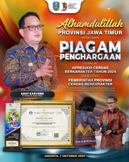 Jatim Dinobatkan sebagai Provinsi Cerdas Berkarakter, Pj Gubernur Adhy: Bukti Kerja Keras dan Keseriusan Membangun Generasi Berkualitas