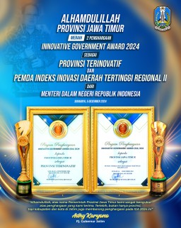 Jatim Raih Penghargaan Provinsi Terinovatif di IGA 2024, Pj. Gubernur Adhy: Iklim Budaya Inovasi Sangat Luar Biasa
