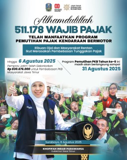 Pemutihan Pajak Kendaraan Sasar Ratusan Ribu Wajib Pajak, Gubernur Khofifah: Ribuan Ojol dan Masyarakat Rentan Ikut Merasakan Manfaat