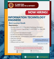 PT Smelting Buka Lowongan Kerja di Gresik, Dibutuhkan IT Engineer dan Accounting Senior Officer