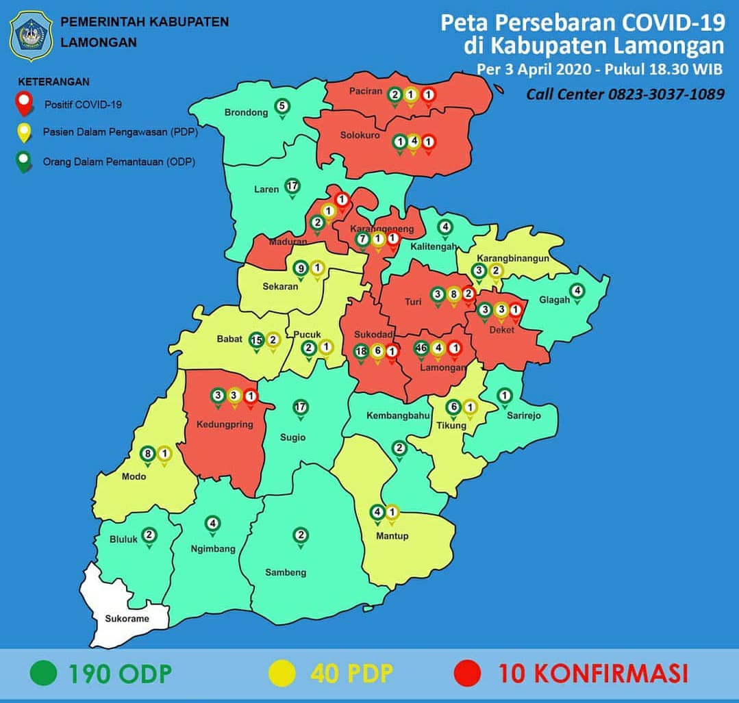 10 Warga Positif Covid-19 di Lamongan Tersebar di 9 Kecamatan