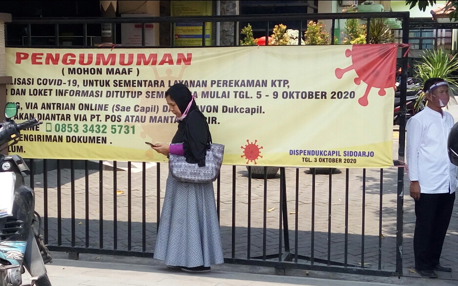 Dispendukcapil Sidoarjo Tutup Sementara Usai Dua Pegawai Terpapar Covid-19