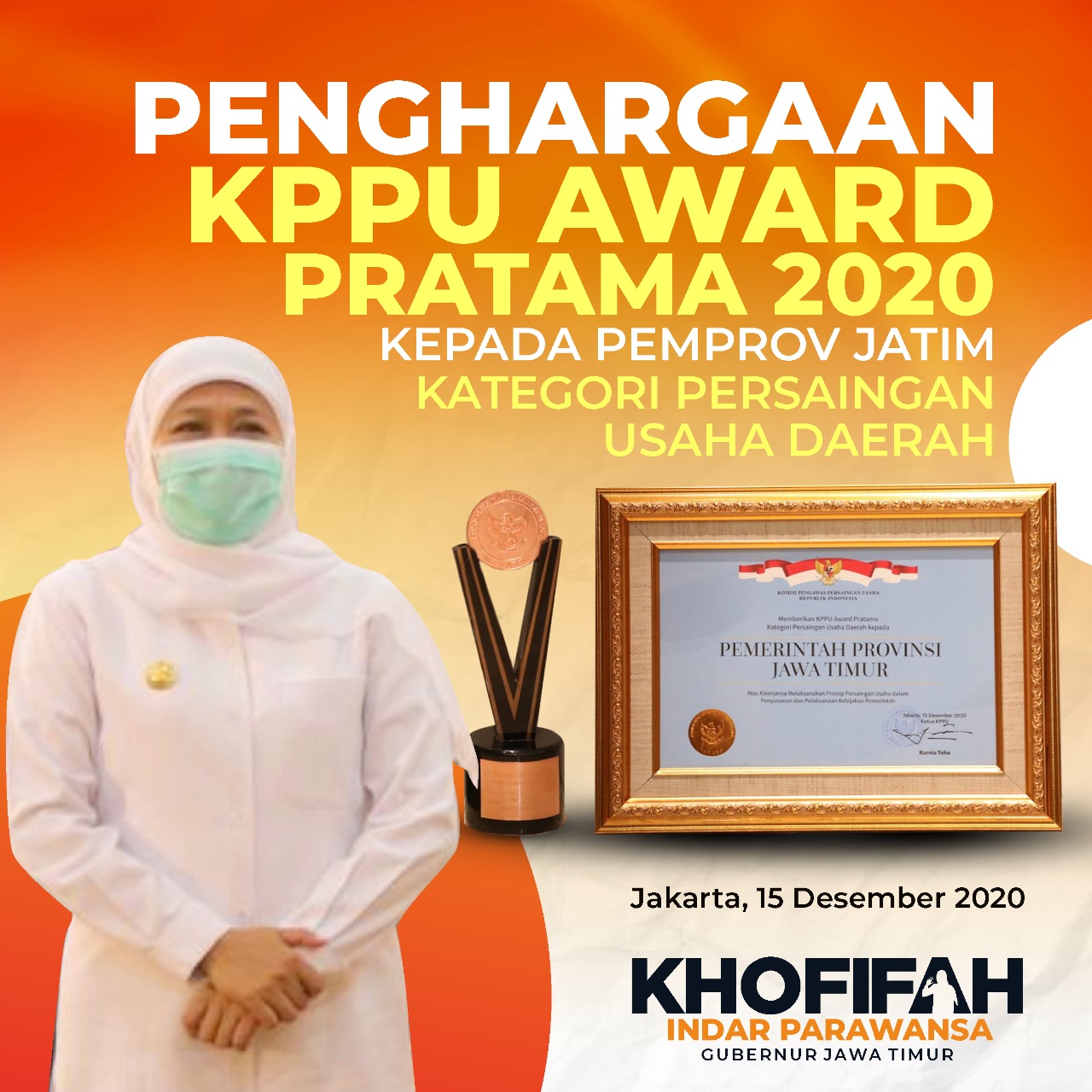 Baru Pertama Digelar, Pemprov Jatim Langsung Raih Penghargaan KPPU Award 2020