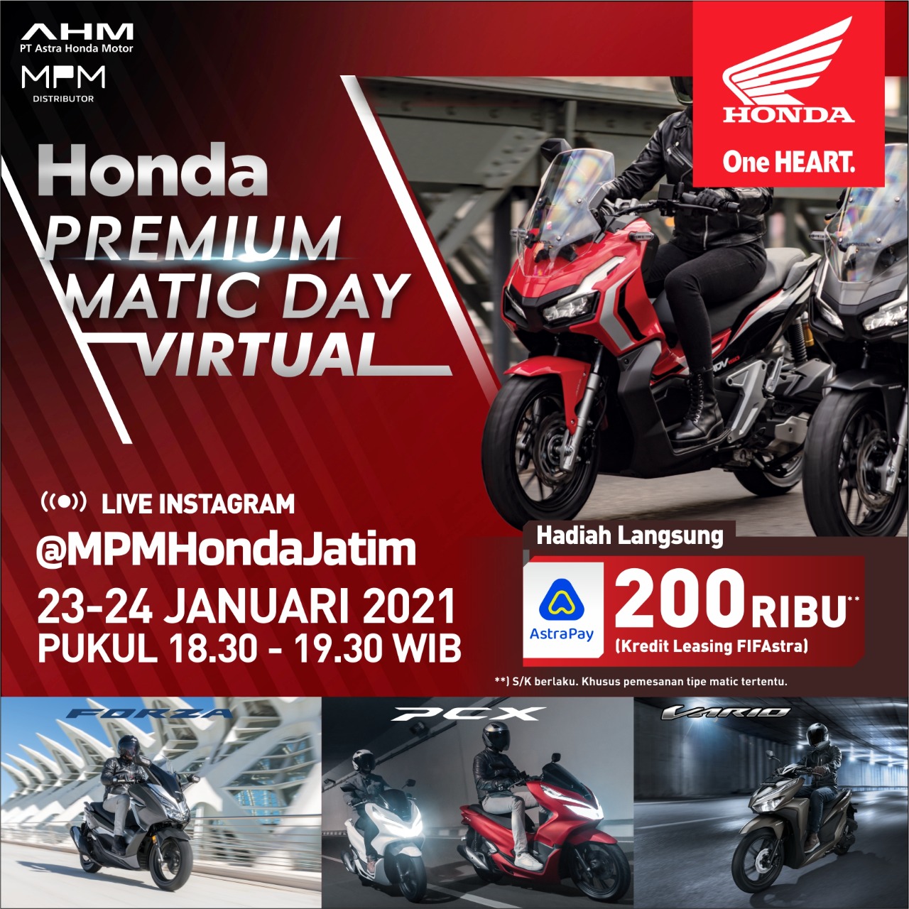 Digelar 2 Hari,  Honda Premium Matic Day Virtual Banjir Promo Dan Hadiah.
