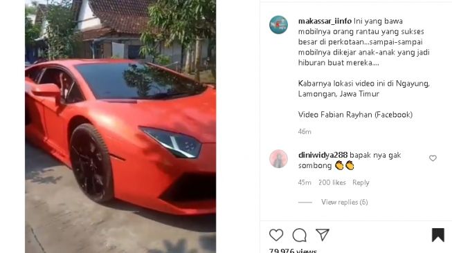 Viral Mobil Sport Masuk Kampung di Lamongan, Dikendarai Perantau Yang Sukses