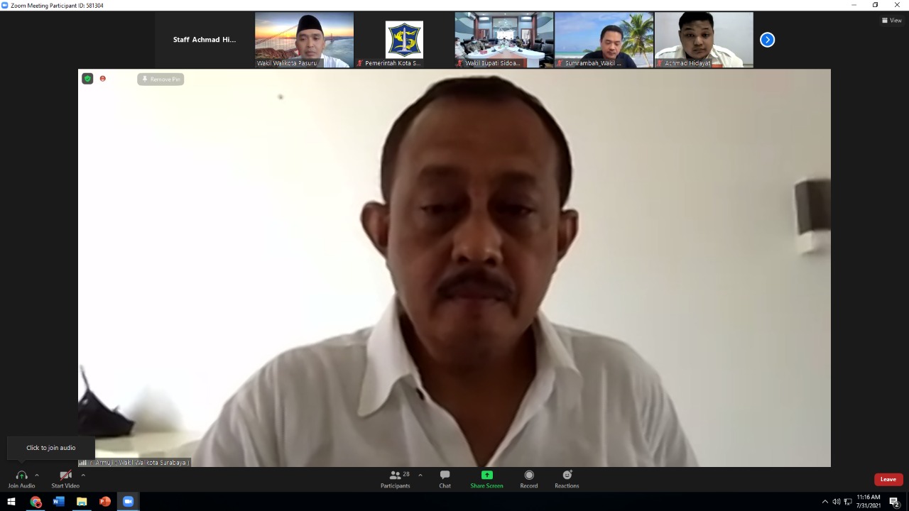 Wakil Wali Kota Surabaya Inisiasi Forum Komunikasi Wakil Kepala Daerah se Jatim Sharing Penanganan Covid- 19