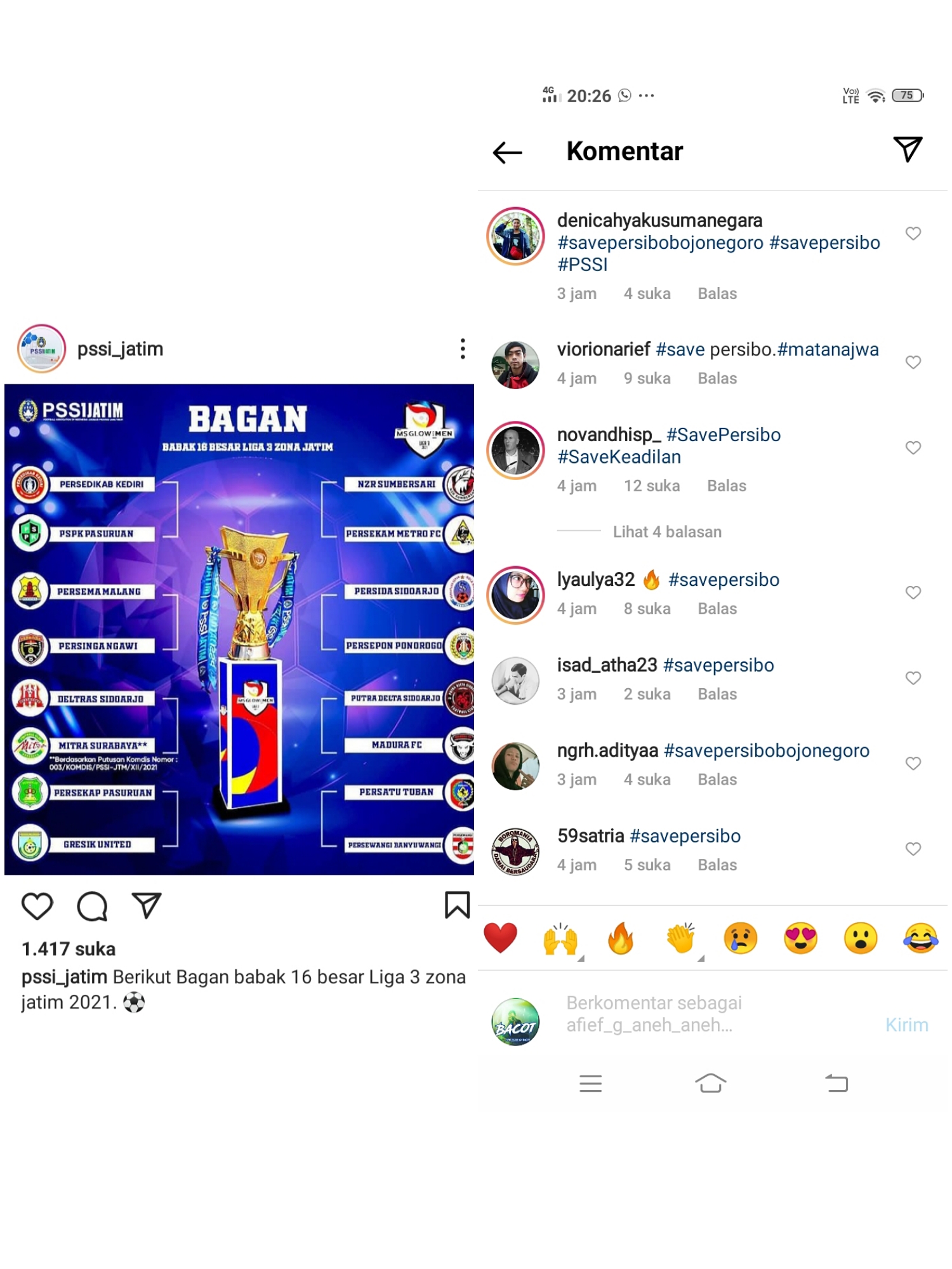 Instagram PSSI Jatim di Banjiri Netizen : PSSI Jatim Eror #SavePersibo