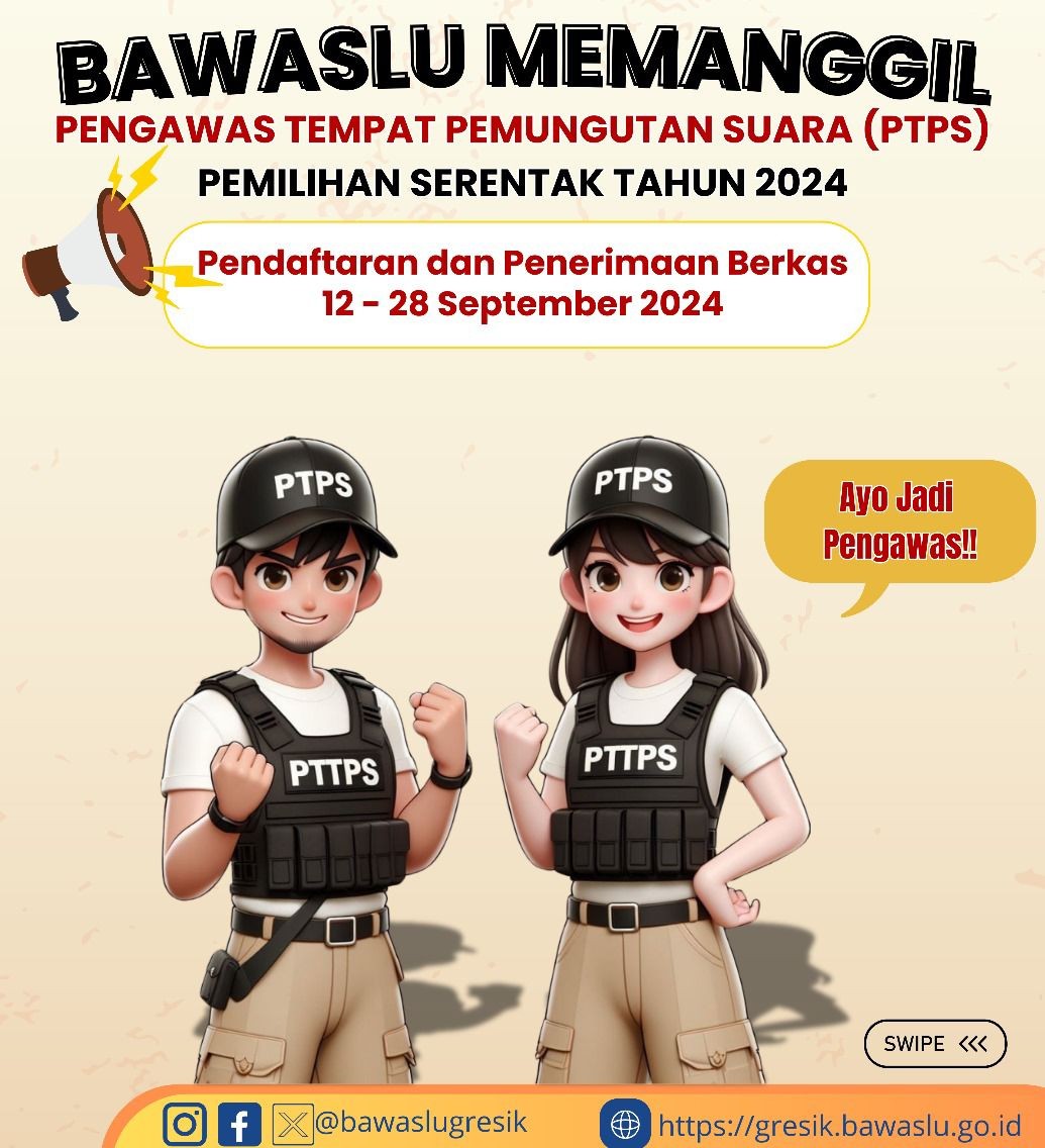 Bawaslu Gresik Buka Lowongan Pengawas TPS Untuk Pilbup 2024, Segini Gajinya