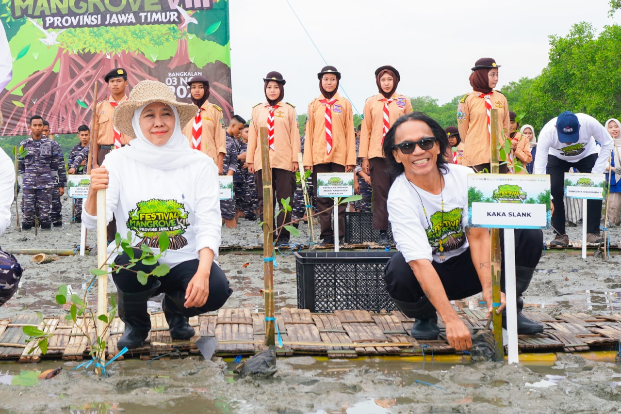 Gubernur Khofifah Bersama Kaka Slank "Nandur" Mangrove di Bangkalan