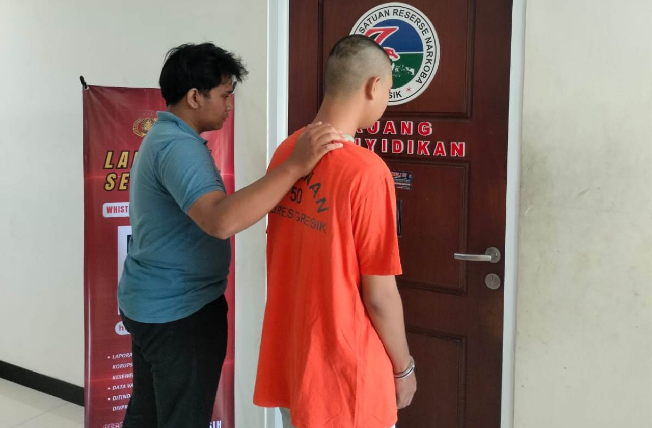 Bawa 9,1 Gram  SS, Pemuda Wringinanom Dijeblokaskan ke Tahanan Mapolres Gresik