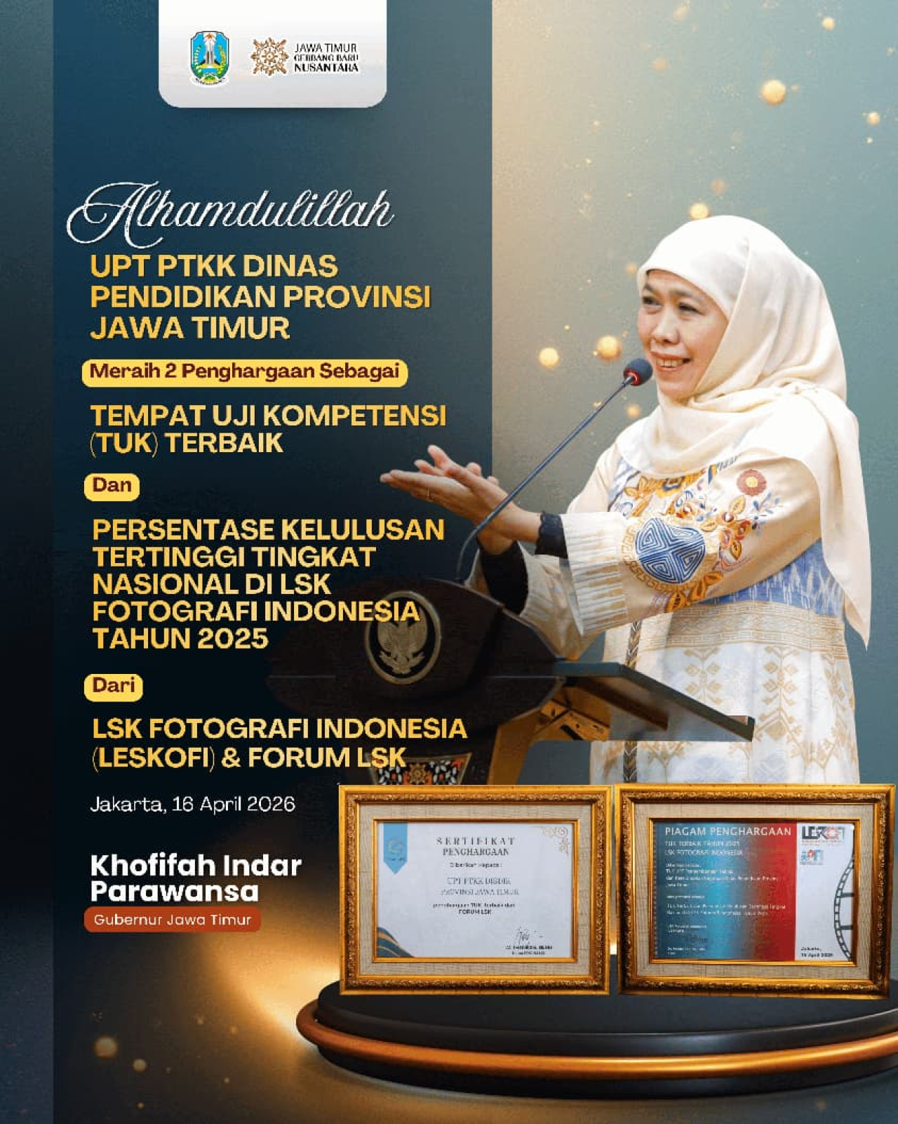 Pusat Pengembangan Teknis Ketrampilan Kejuruan Jatim sabet Dua Penghargaan Bergengsi Nasional, Gubernur Khofifah ;  Bukt