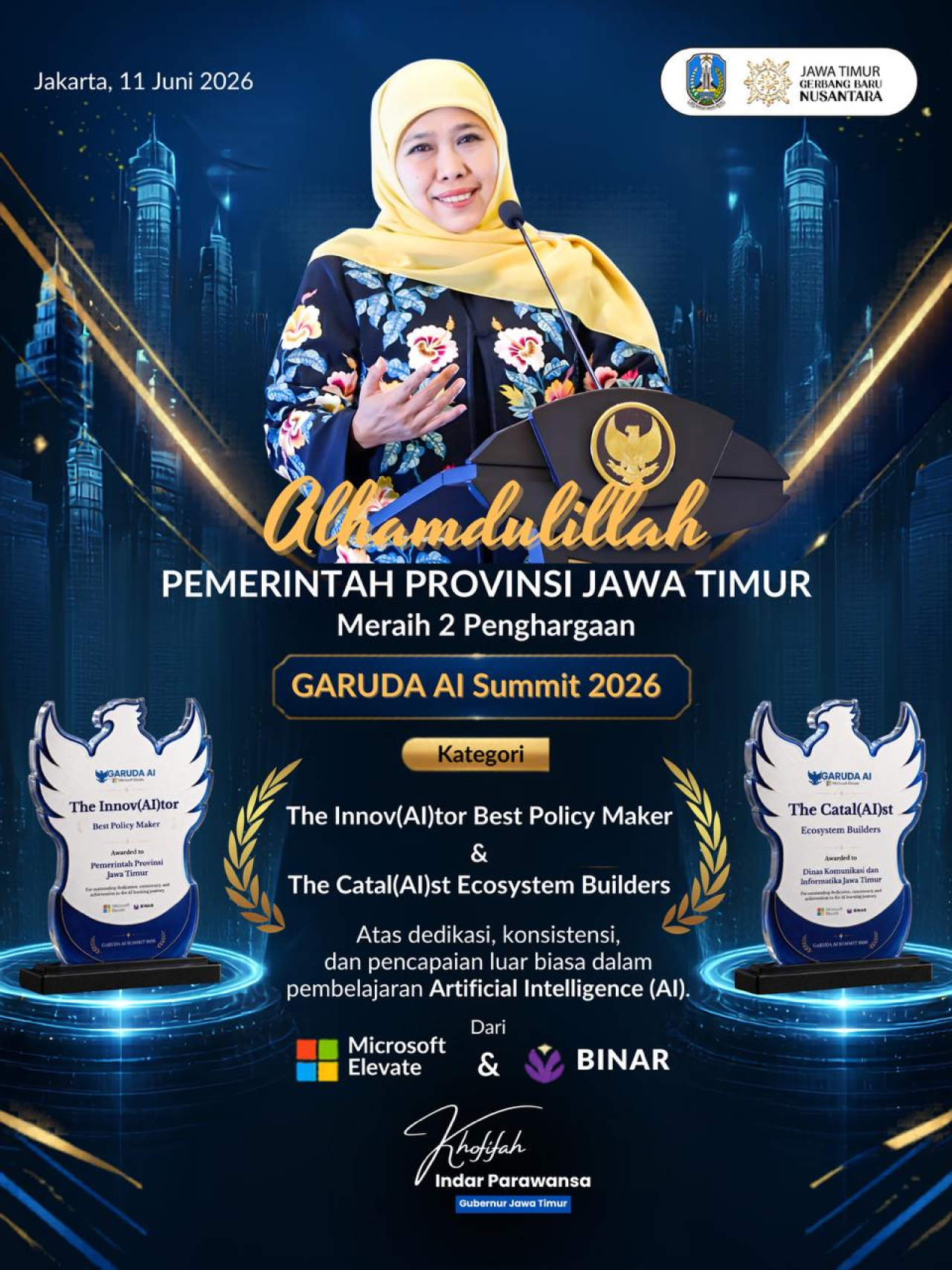 Pemprov Jatim Borong Dua Penghargaan Nasional Berkat Inovasi AI untuk Pelayanan Publik