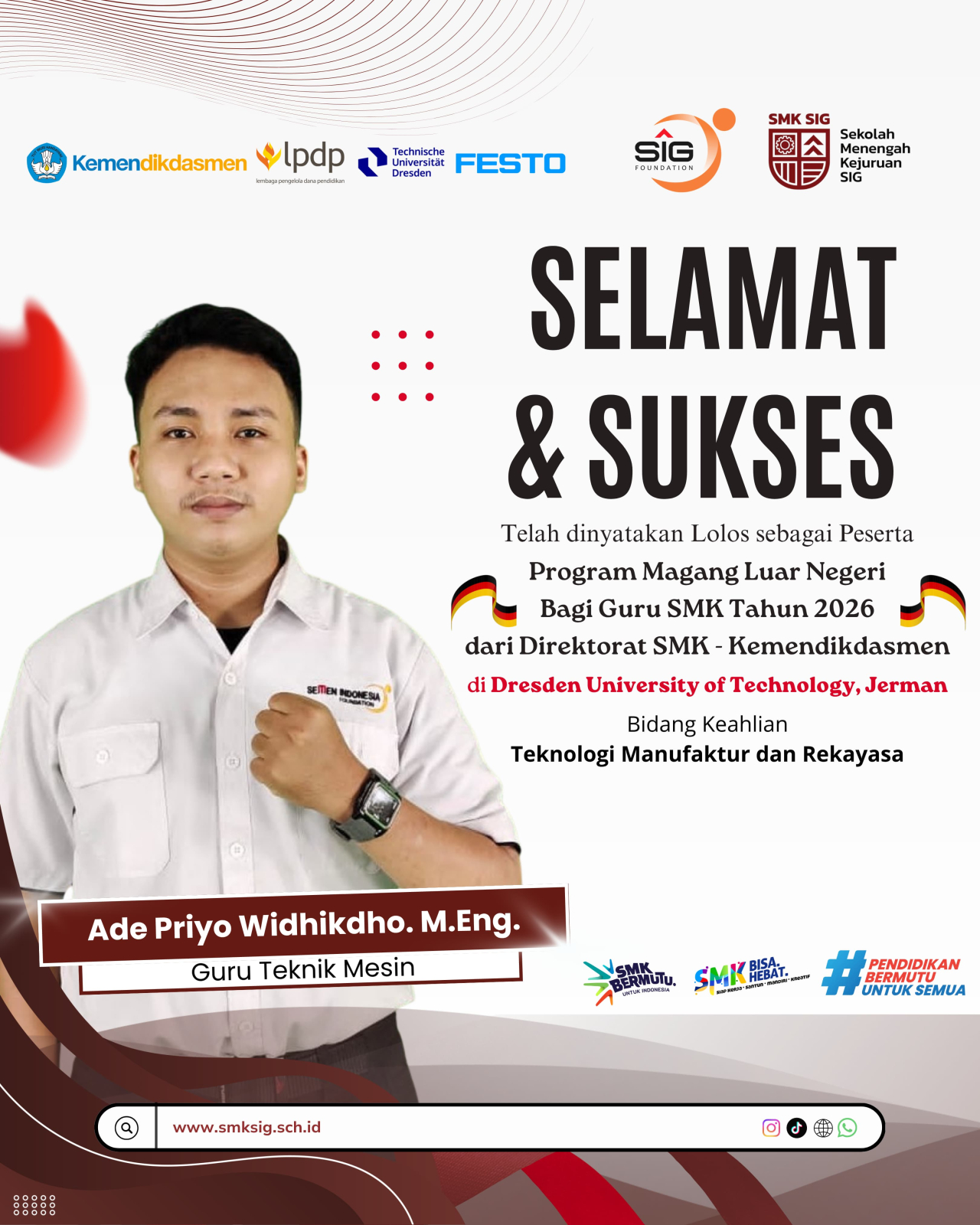 Harumkan Nama Daerah, Guru SMK SIG Lolos Magang Luar Negeri 2026 di Dresden University Jerman