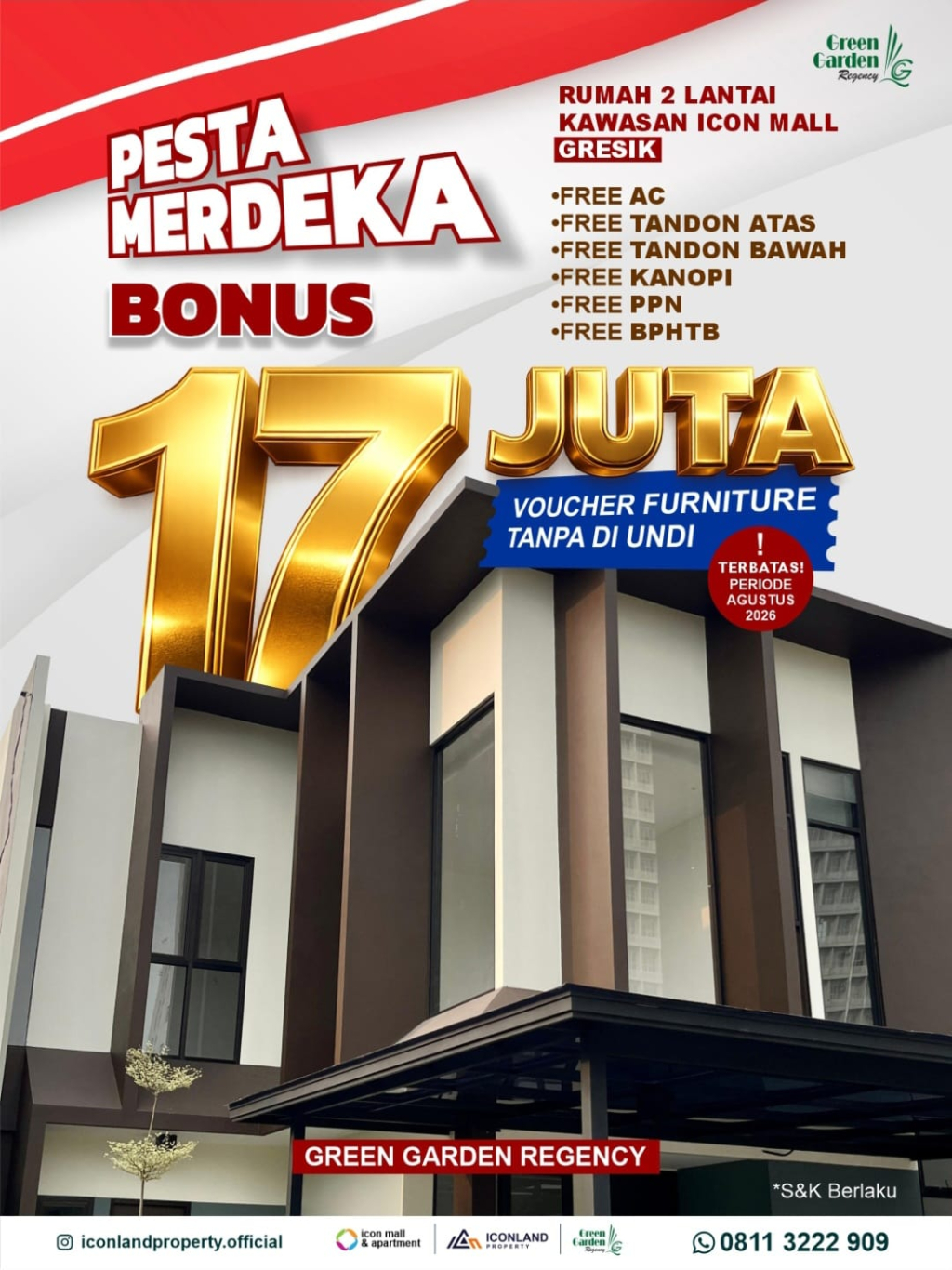 Pesta Merdeka Green Garden Regency, Tawarkan Bonus Furniture Rp17 Juta Tanpa Diundi